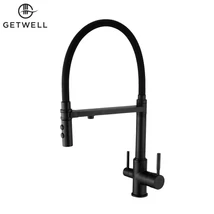 Goose, két karos, 3 utas, kihúzható zuhanyfejes Konyhai Csap Víztisztítókhoz fekete színben