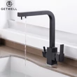 Kép 4/18 - Square-S, két karos, 3 utas Konyhai Csap Víztisztítókhoz fekete színben