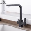Kép 7/18 - Square-S, két karos, 3 utas Konyhai Csap Víztisztítókhoz fekete színben
