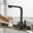 Kép 2/18 - Square-S, két karos, 3 utas Konyhai Csap Víztisztítókhoz Olaj fekete színben