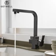 Kép 3/18 - Square-S, két karos, 3 utas Konyhai Csap Víztisztítókhoz Olaj fekete színben