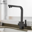 Kép 7/18 - Square-S, két karos, 3 utas Konyhai Csap Víztisztítókhoz Olaj fekete színben