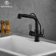 Kép 3/25 - Dipper, 3 utas, Kihúzható Zuhanyfejes Konyhai Csap Vízszűrőkhöz Fekete színben