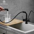 Kép 4/25 - Dipper, 3 utas, Kihúzható Zuhanyfejes Konyhai Csap Vízszűrőkhöz Fekete színben