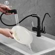 Kép 5/25 - Dipper, 3 utas, Kihúzható Zuhanyfejes Konyhai Csap Vízszűrőkhöz Fekete színben