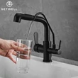Kép 13/25 - Dipper, 3 utas, Kihúzható Zuhanyfejes Konyhai Csap Vízszűrőkhöz Fekete színben