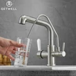 Kép 12/26 - Dipper, 3 utas, Kihúzható Zuhanyfejes Konyhai Csap Vízszűrőkhöz Nikkel színben