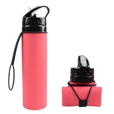 Folding összehajtható 600ml-es BPA mentes szilikon kulacs rózsaszínben