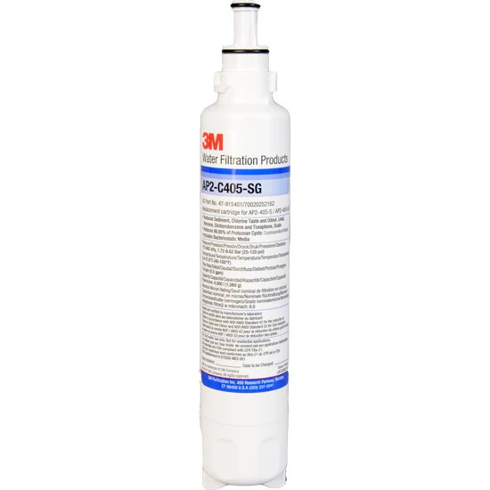 3M™ Aqua-Pure™ AP2-C405SG víztisztító szűrőbetét, 0,5 mikronos ezüstözött aktívszén-blokk szűrővel és vízkőgátló adalékanyaggal