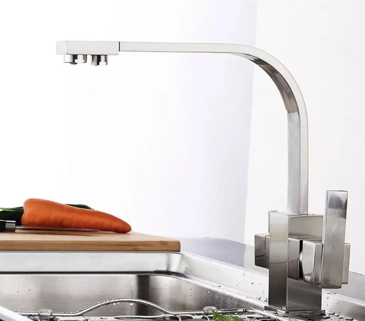 Square, két karos, 3 utas Konyhai Csap Víztisztítókhoz Nikkel színben