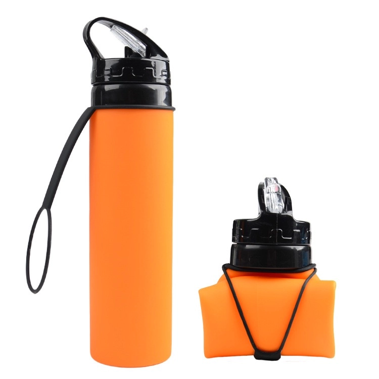 Folding összehajtható 600ml-es BPA mentes szilikon kulacs narancssárga színben
