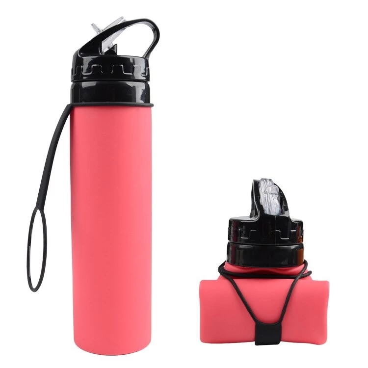 Folding összehajtható 600ml-es BPA mentes szilikon kulacs rózsaszínben